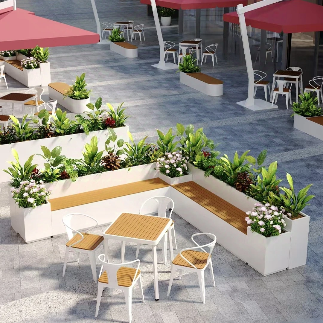 户外不锈钢坐凳花箱组合隔断花槽广场餐厅庭院露台座椅种植箱定制