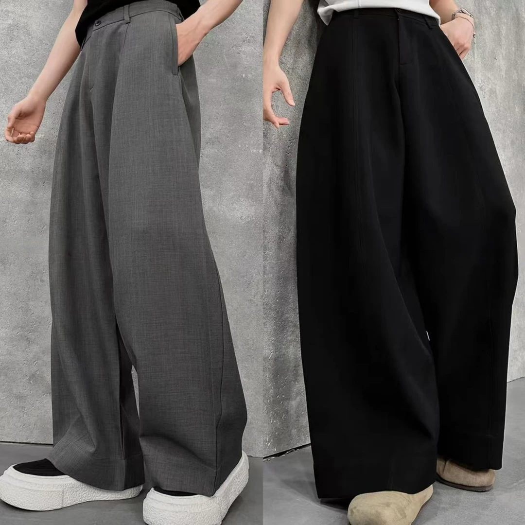 秋季新款廓形高级感阔腿西裤男士垂感简约风纯色宽松版休闲直筒裤