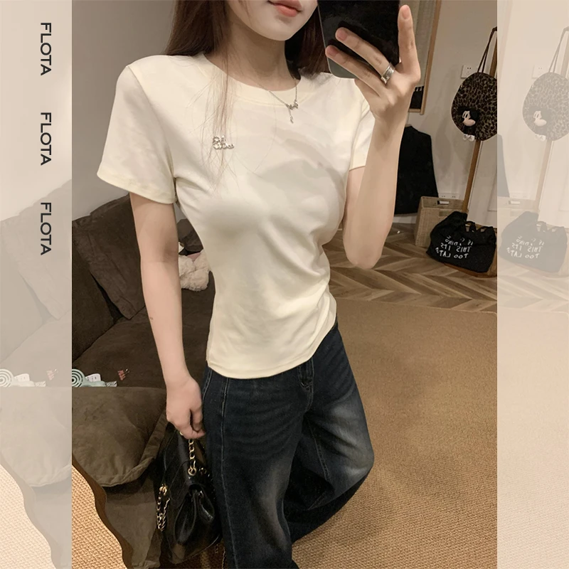 【Flota】基础圆领正肩字母短袖夏季新款掐腰修身显瘦百搭上衣0997