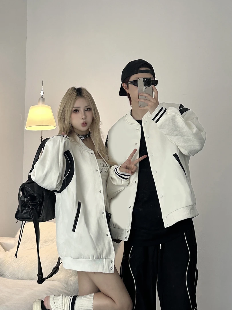 情侣装休闲薄款拼接秋季男女通用上装设计感棒球服韩版外套