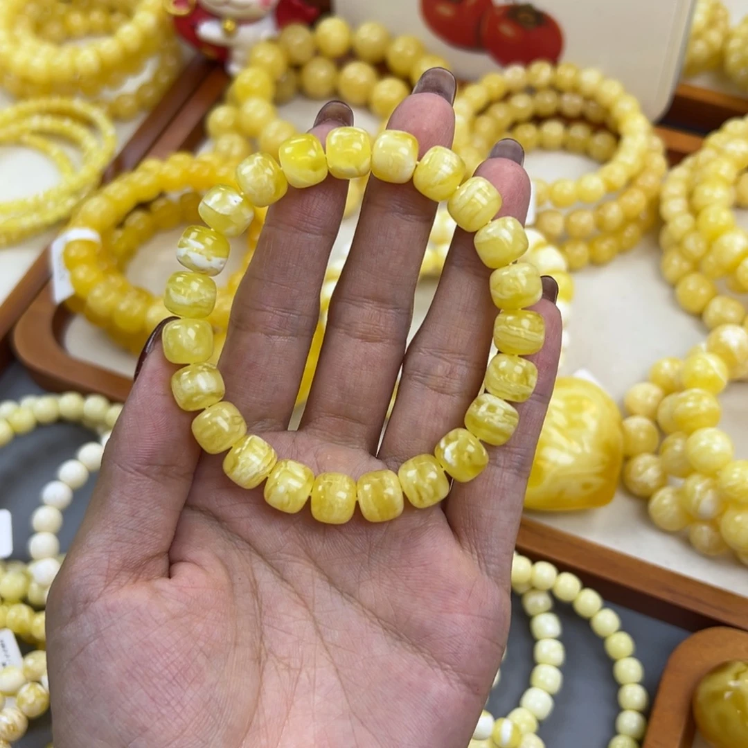 琥珀未镶嵌手链9.8 mm 虎皮千层雪