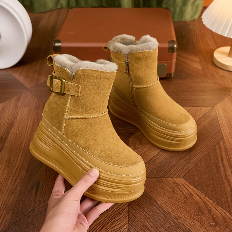 内增高雪地靴女2025冬季加绒加厚棉鞋厚底短靴小个子时尚保暖靴子