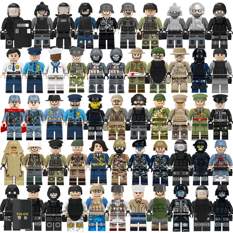城市积木人小人仔消防员医生士兵交通警察特警交警丧尸特种兵玩具