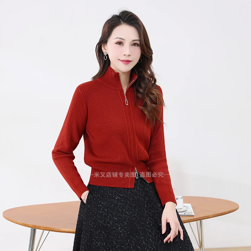 【立领针织】加厚秋冬季新款微宽松大码长袖毛衣针织开衫外套女上衣