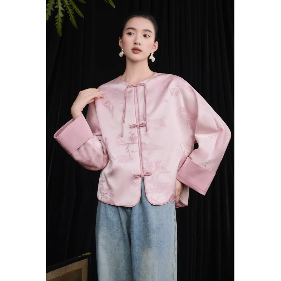 JKJS【花夕染】春秋外套女高级感国风唐装新中式穿搭盘扣提花上衣