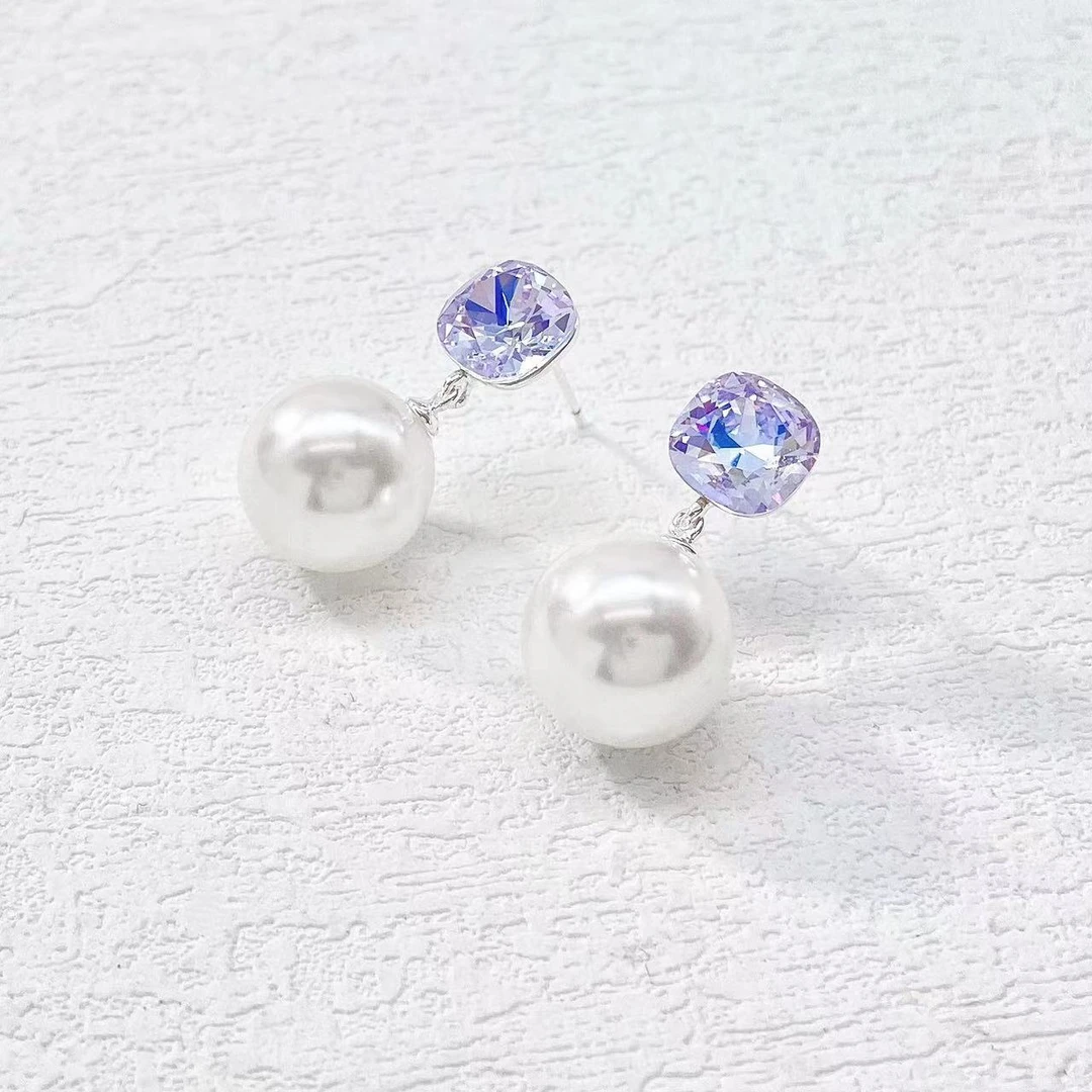 铜合金耳饰 木木（BO504）蓝紫肥方钻珠子耳环