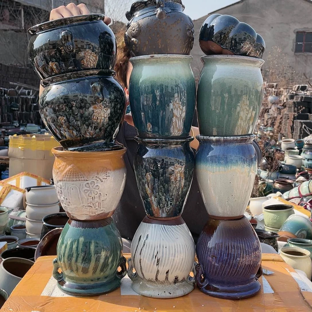 红陶宜兴紫砂花盆套组