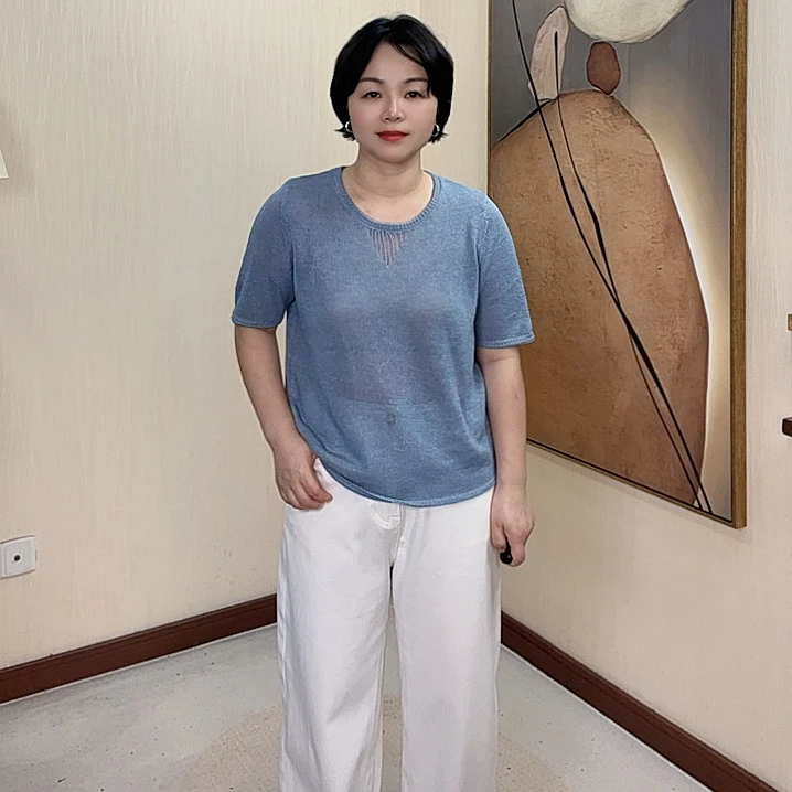 柜面订单！夏季莱赛尔简约圆领针织衫女薄款纯色透气干爽短袖T恤