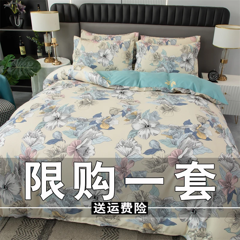简约加厚斜纹床上用品四件套亲肤床单被套学生宿舍被罩4件套清仓