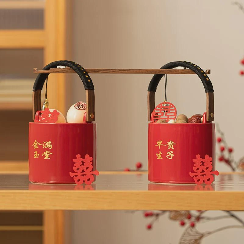 子孙桶结婚用品大全出嫁用婚庆喜事摆件娘家陪嫁女方红色嫁妆喜桶