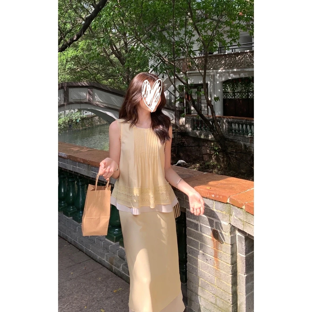 【浮生若梦】2025年小个子夏季气质老钱风慵懒感无袖上衣半裙套装女