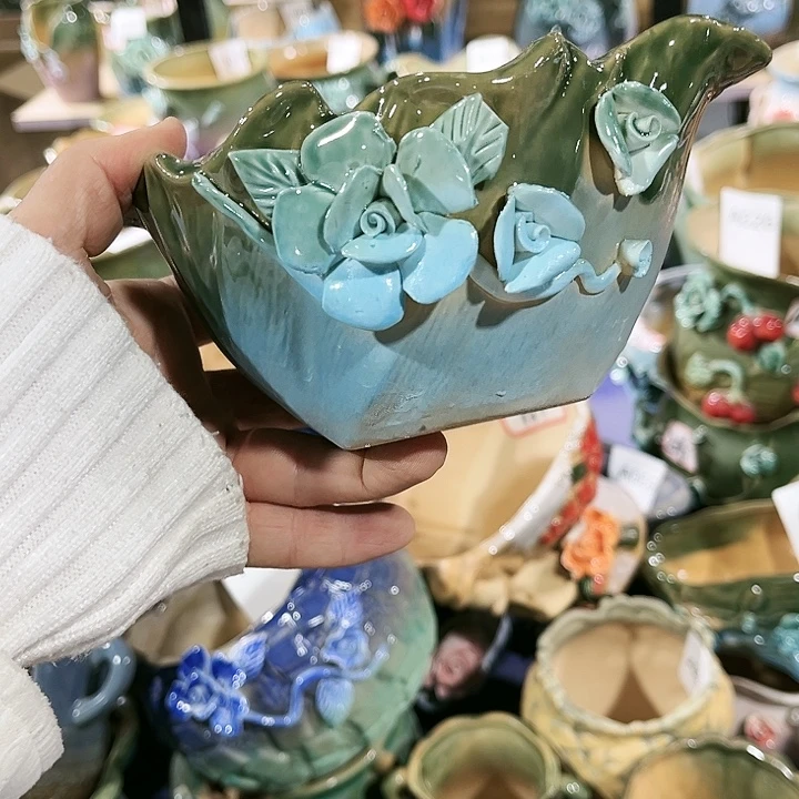 瓷片花盆多肉植物艺术品