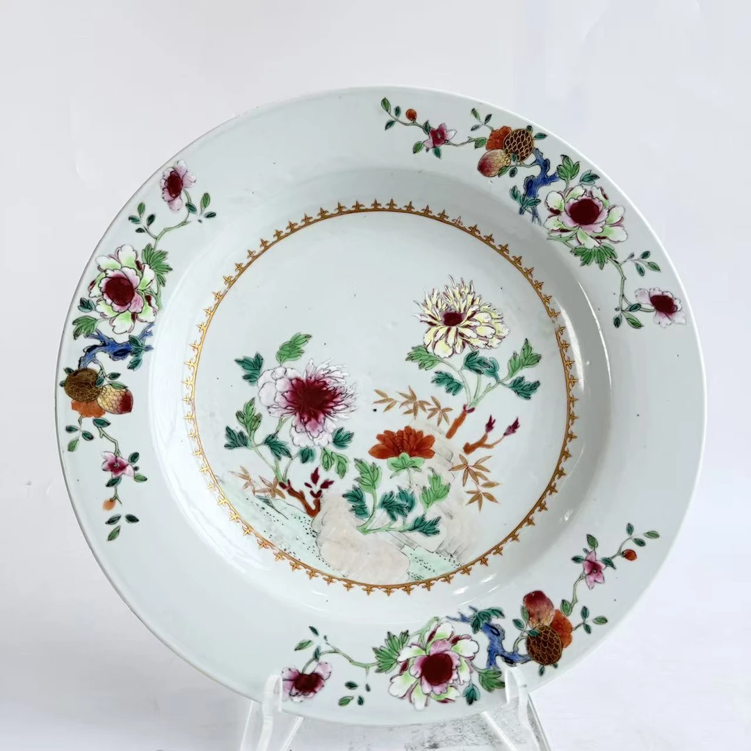 JM198清乾隆-粉彩洞石花卉大盘【古董拍卖】