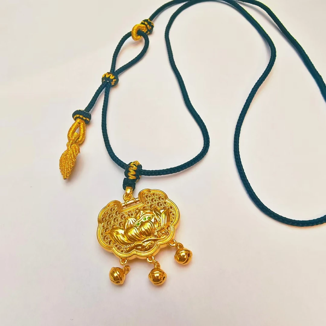 94#足金999 珐琅彩 吉祥如意 富贵锁    手工编织