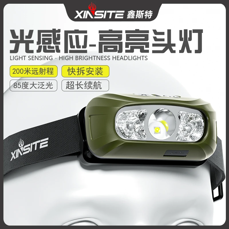 LED头灯超亮可充电头戴式强光感应特亮手电筒小型便携式夜钓鱼灯