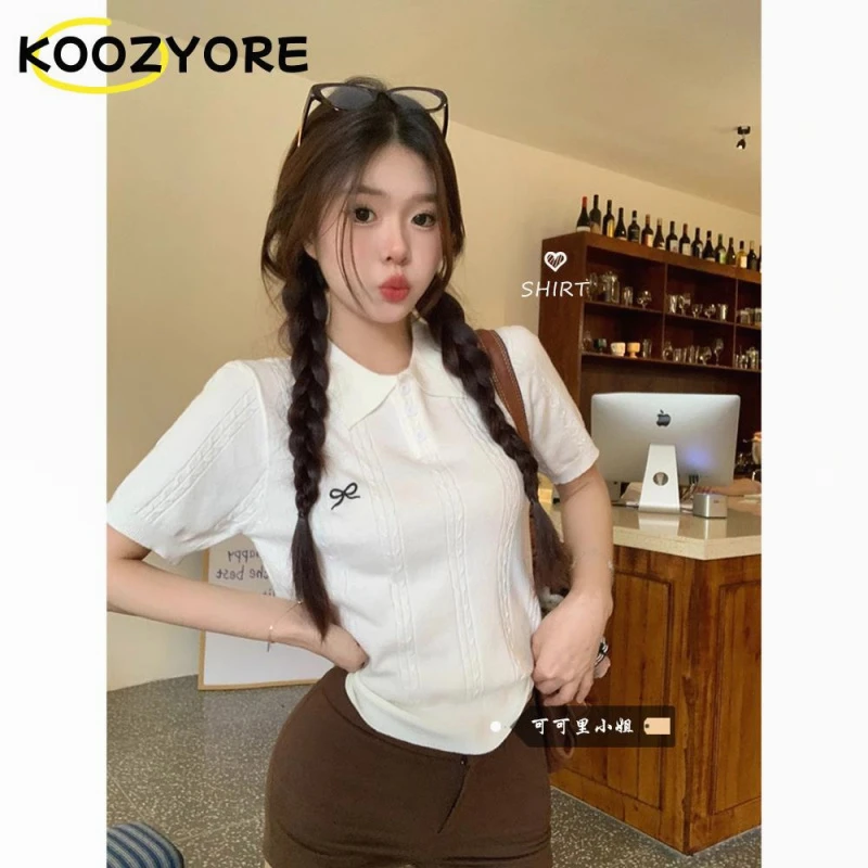 蝴蝶结刺绣麻花POLO领针织衫女夏季2025新款韩系气初恋系针织开衫