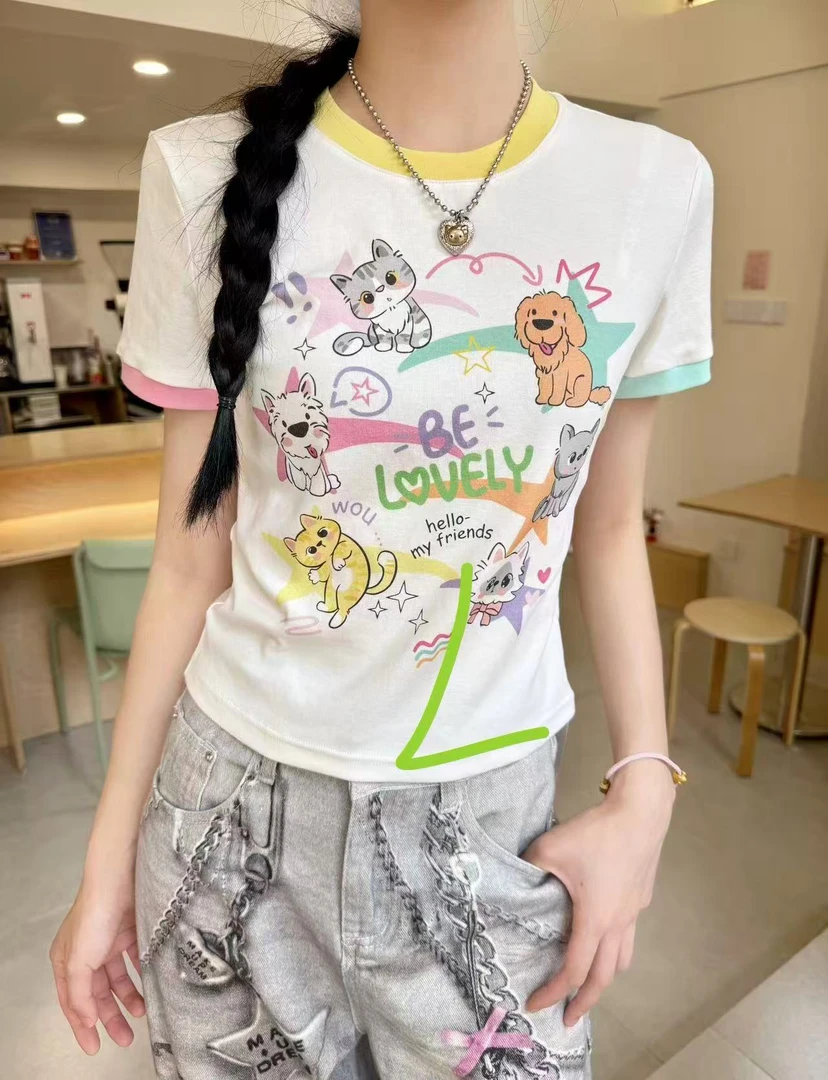 深圳南油高货新青年T恤休闲宽松型夏季短款显瘦圆领卡通印花短袖