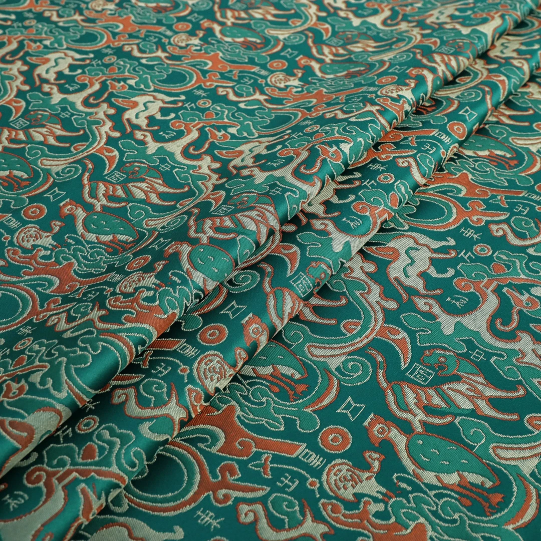 【五星出东方-墨绿色】新中式高端宋锦提花面料旗袍上衣服装布料