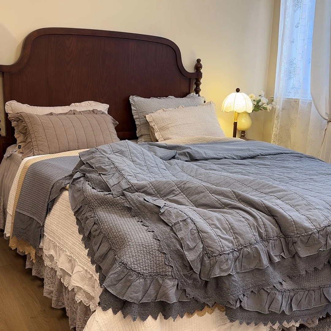 棉莱雅蓝灰色四件套标准