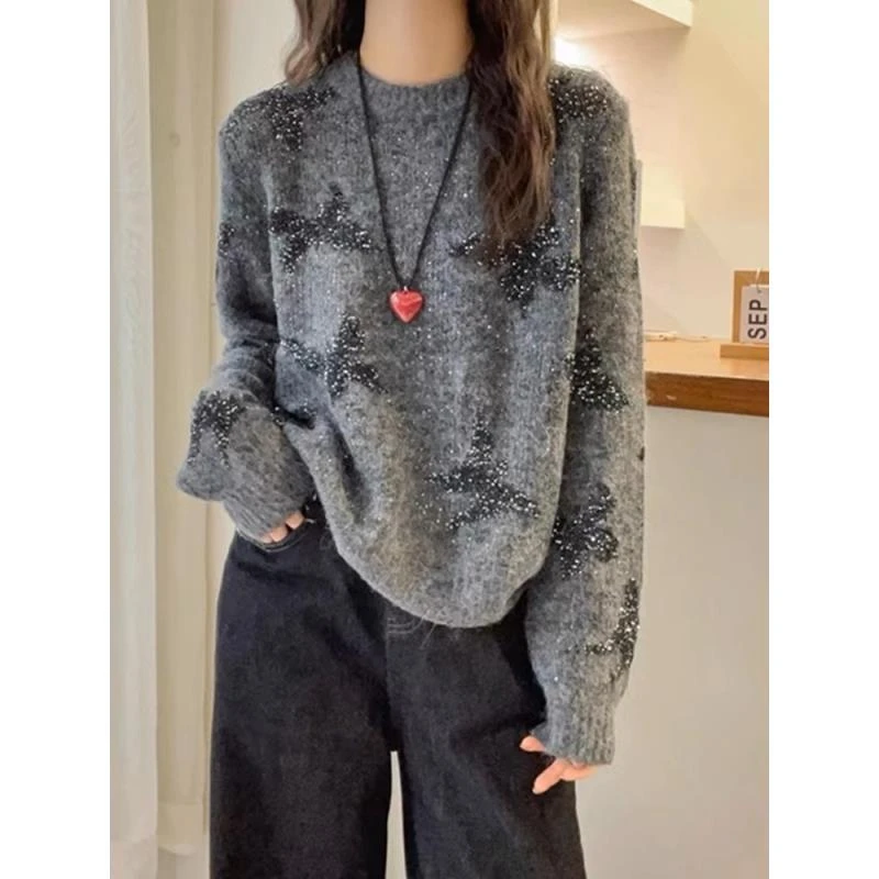 Q复古减龄重工亮片绵羊毛毛衣高端气质显瘦舒适百搭上衣女A978