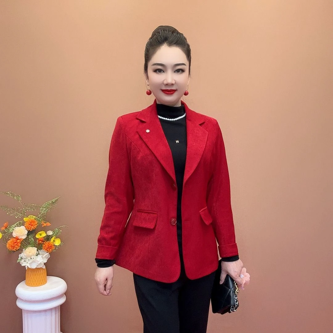2023夏新款网红爆款名媛短款西服外套两 粒扣小西服糖果色酒红色