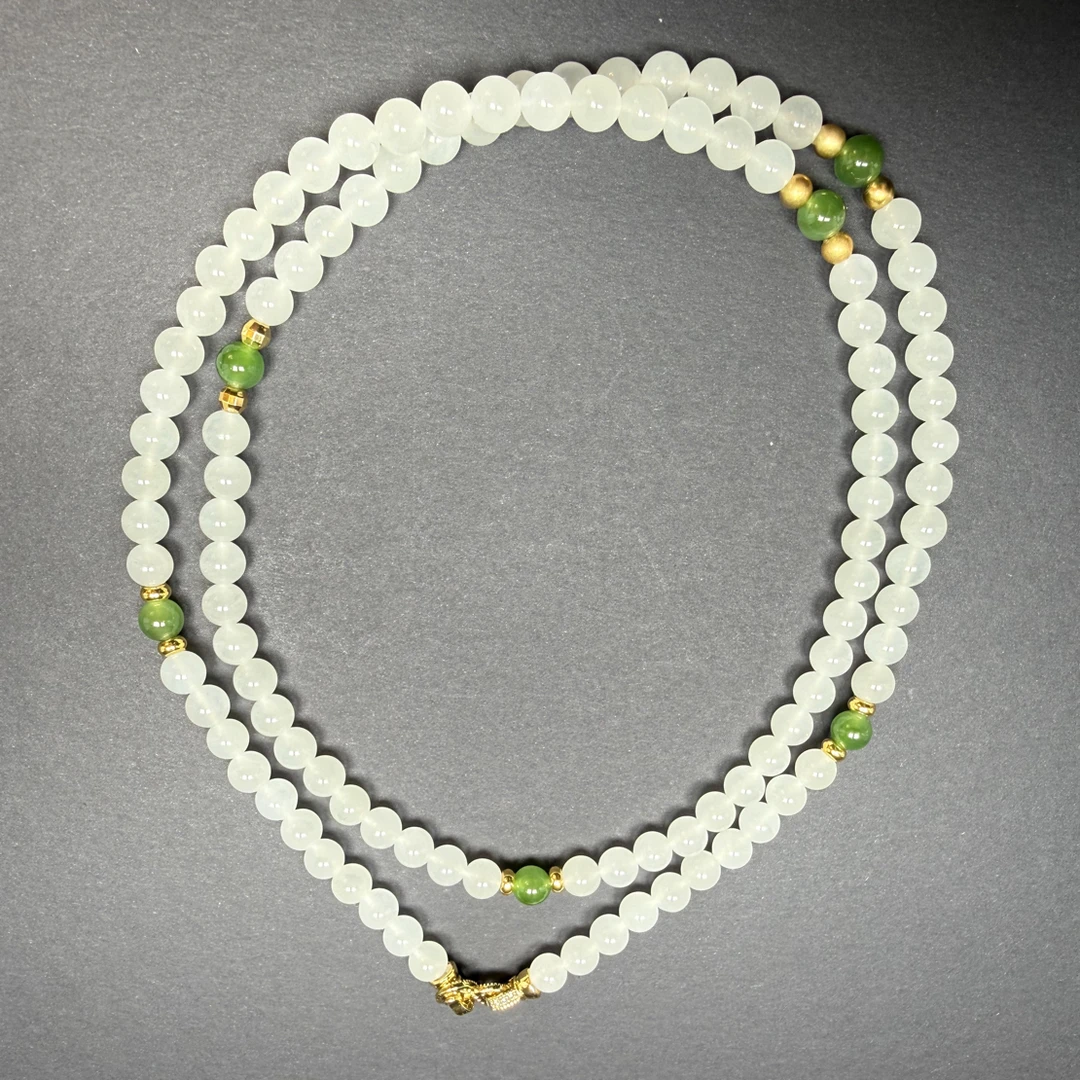 卡6mm白玉项链带碧玉天然和田玉长款毛衣链多样性发货拍一发一