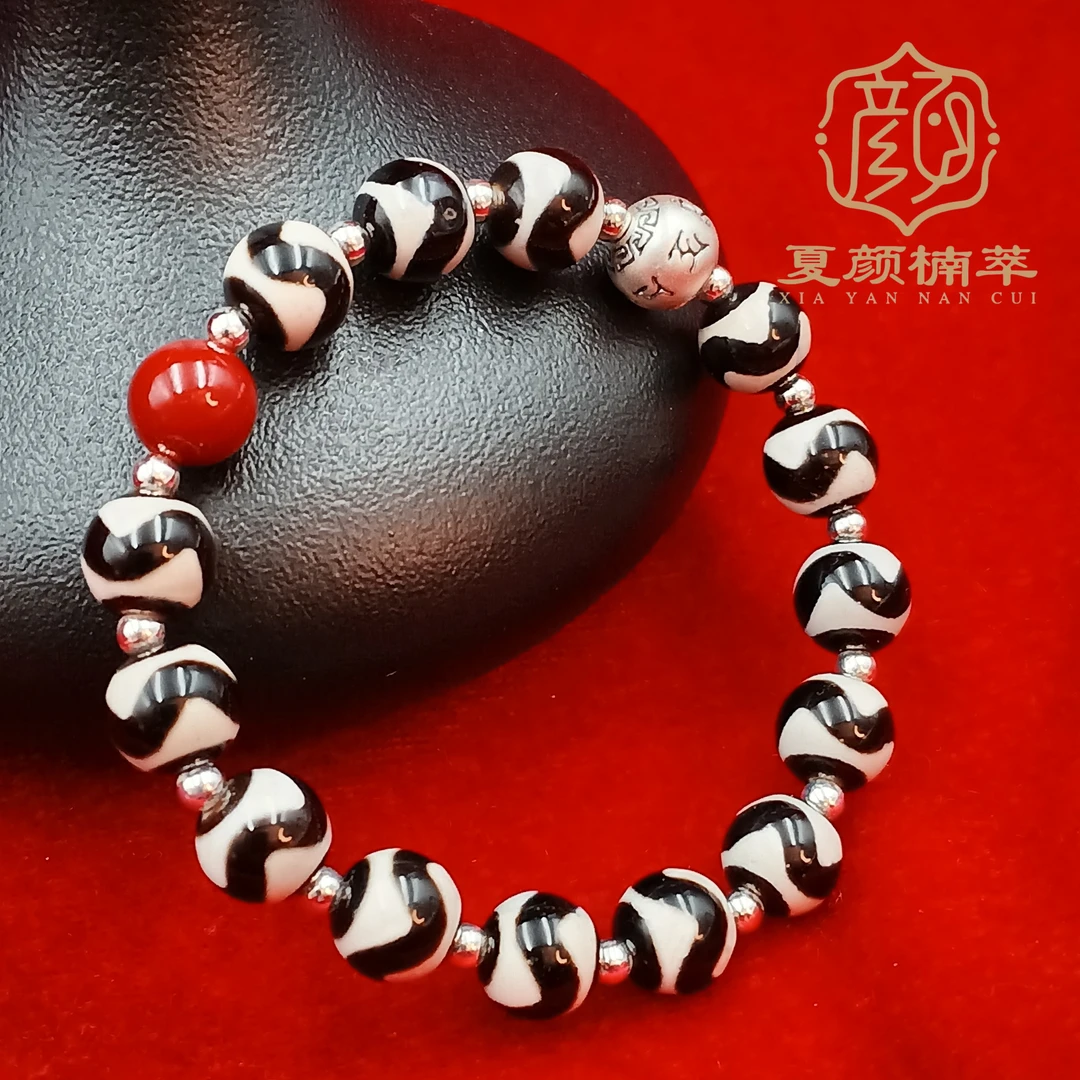 【夏颜楠萃】玛瑙 足银999六真言珠手链 时尚 气质