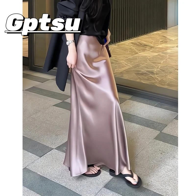GPTSu缎面醋酸丝滑半身裙女夏季2025新款高腰包臀鱼尾冰丝中长款