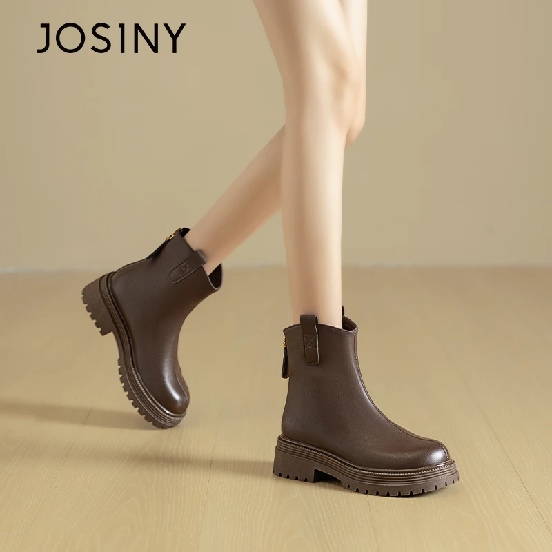 卓诗尼冬季新款时尚女靴时装靴保暖圆头复古英伦风瘦瘦靴短筒