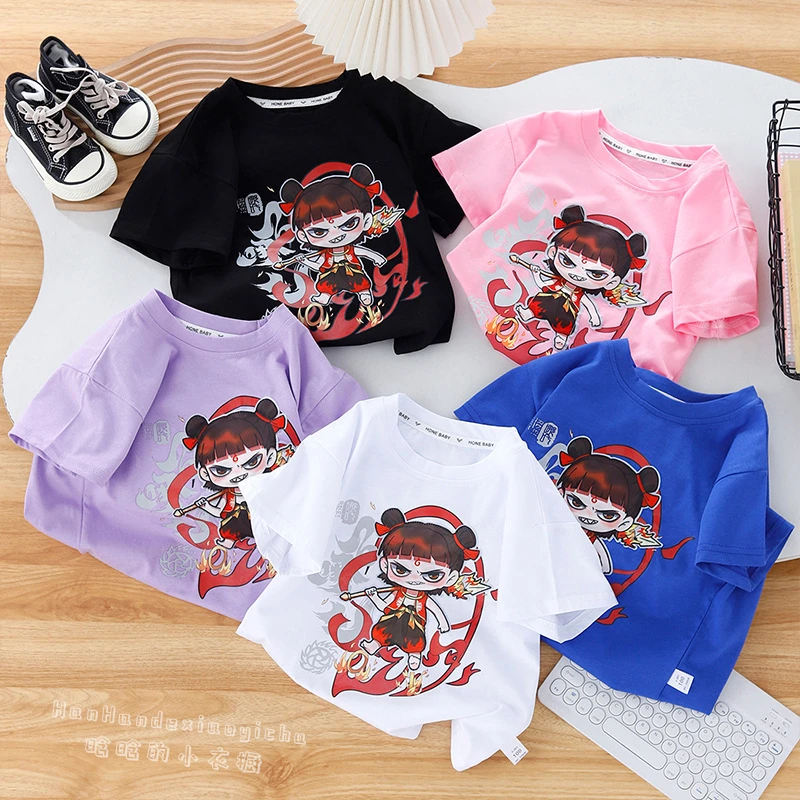 2025夏季哪吒之魔童降世亮灯男女儿童T恤衣服纯棉t恤短袖