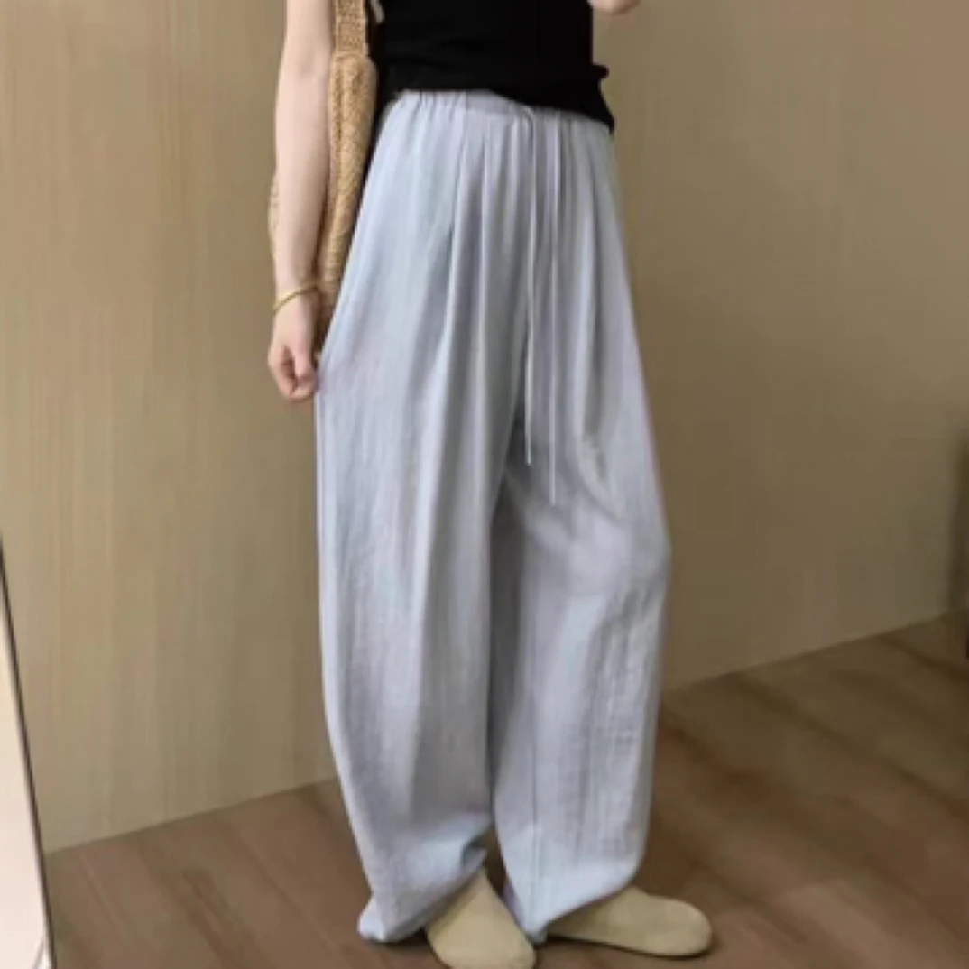 夏季新款阔腿裤大版型宽松垂感百搭显瘦纯色简约休闲薄款时尚拖地
