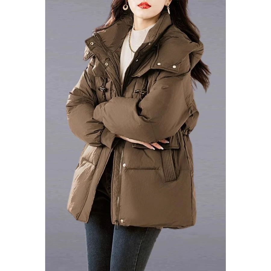 三彩羽绒棉服女2025年冬季新款时尚高端中长款加厚小个子连帽棉袄