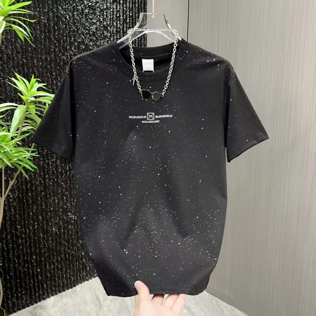 【夏季】新款烫钻时尚满天星短袖微宽松圆领上衣