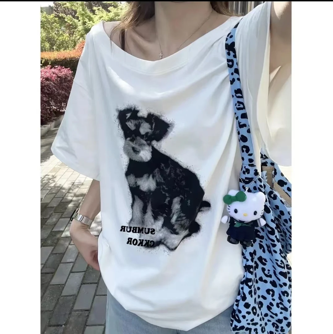 【大脸】 韩系穿搭夏季新款宽松狗狗图案短袖T恤小众9936