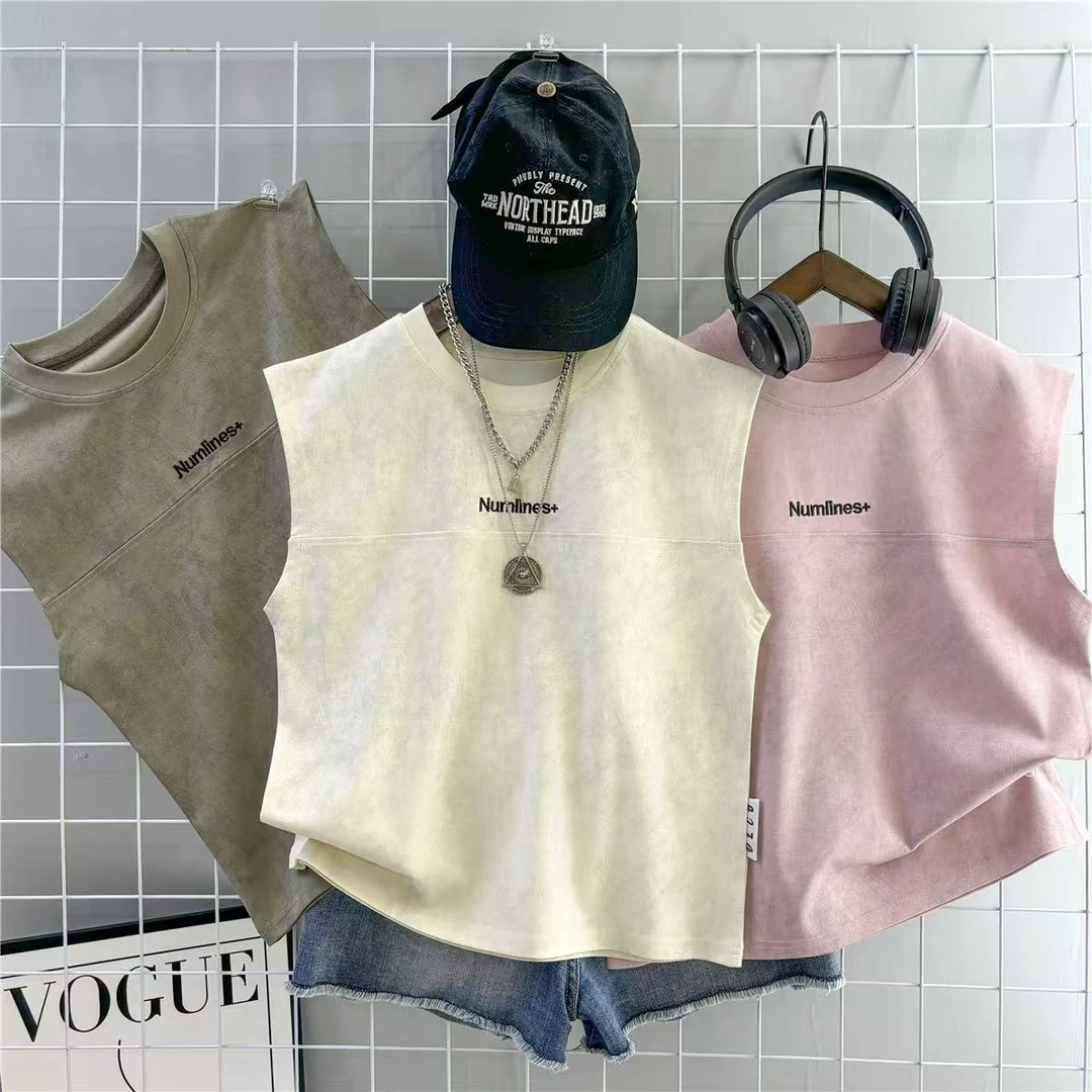 背心刺绣潮流男童夏季韩版休闲洋气半袖宽松中大童百搭无袖