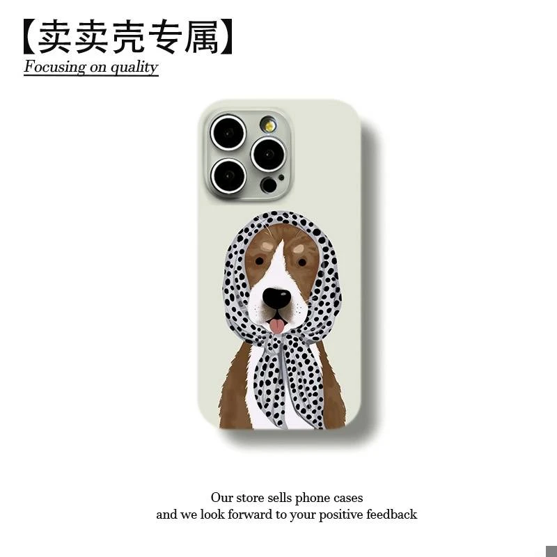 波点头巾吐舌狗菲林软壳适用iPhone苹果16手机壳华为oppo小米vivo