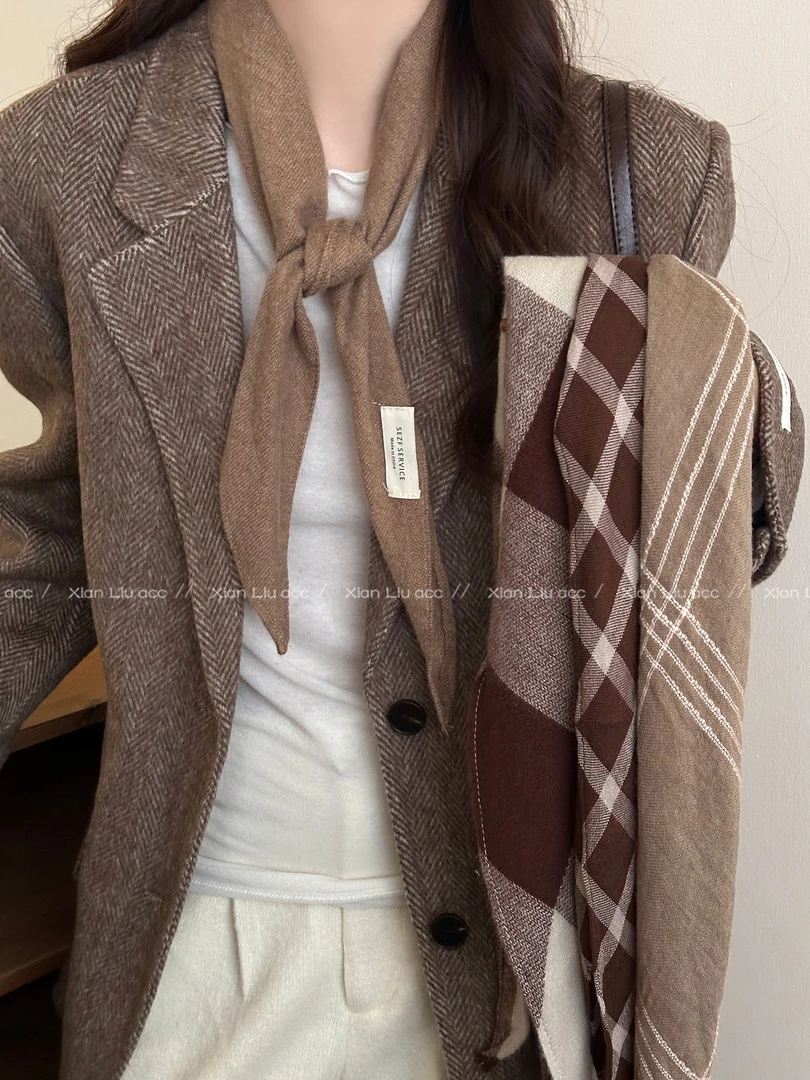 非金属布艺项链  复古英伦风格子丝巾项链女新款秋冬美拉德毛衣链