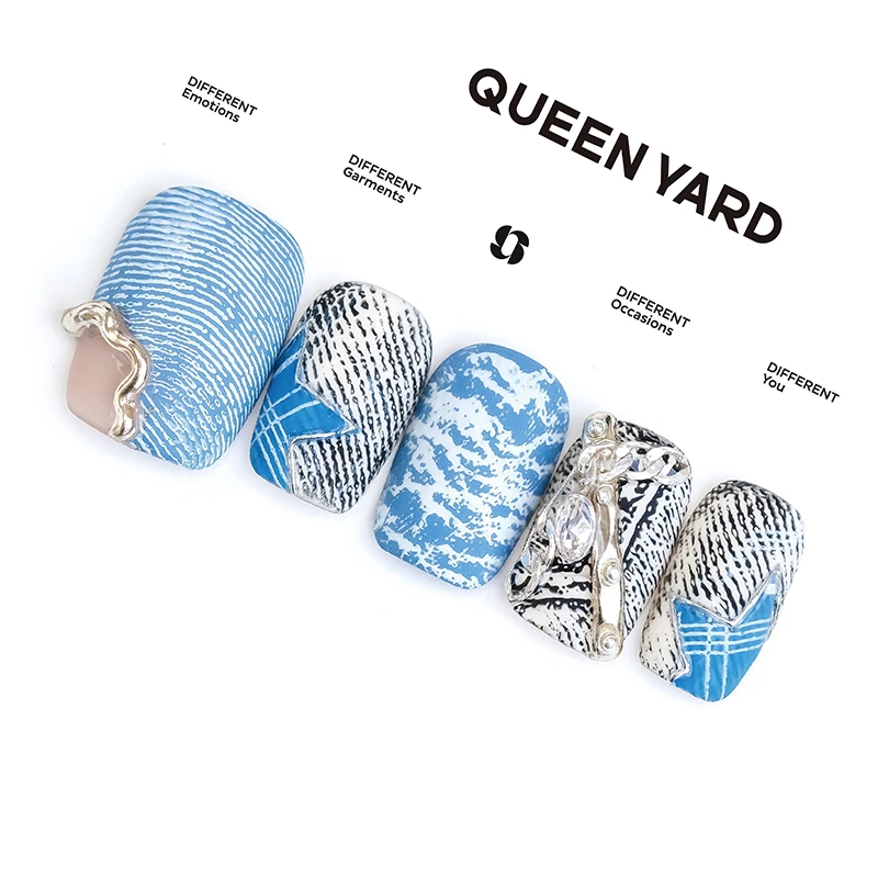 QUEENYARD【朋克牛仔】牛仔蓝清新感显白美甲2025新款手工穿戴甲