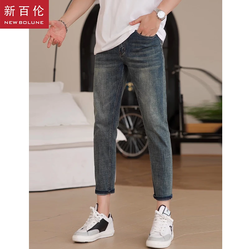 新百伦2025新款夏季薄款百搭牛仔裤男九分修身显瘦男士小直筒男款