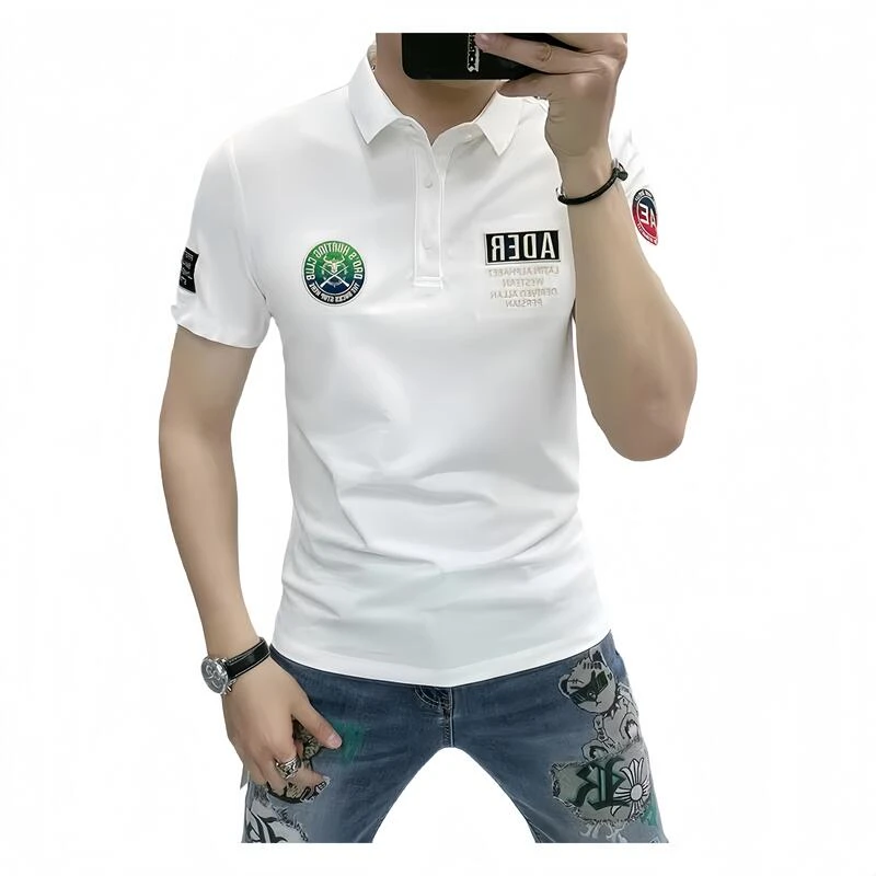 罗蒙夏季新款2025欧美潮牌刺绣短袖T恤Polo衫男时尚修身翻领上衣t