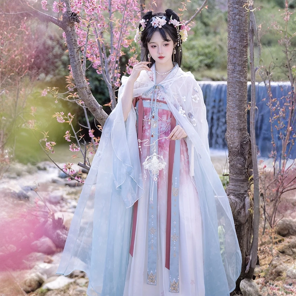 【香纱漫舞】唐制齐胸裙短衫上衣女樱花远山乔斗篷新款汉服春夏款