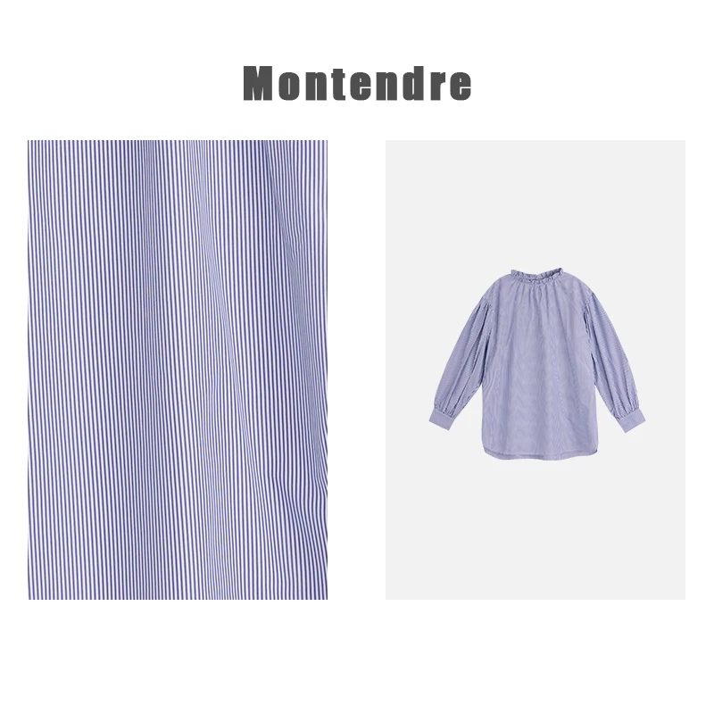 【Montendre】 春季新款 U 条纹纯色长袖花苞领百搭衬衫上衣