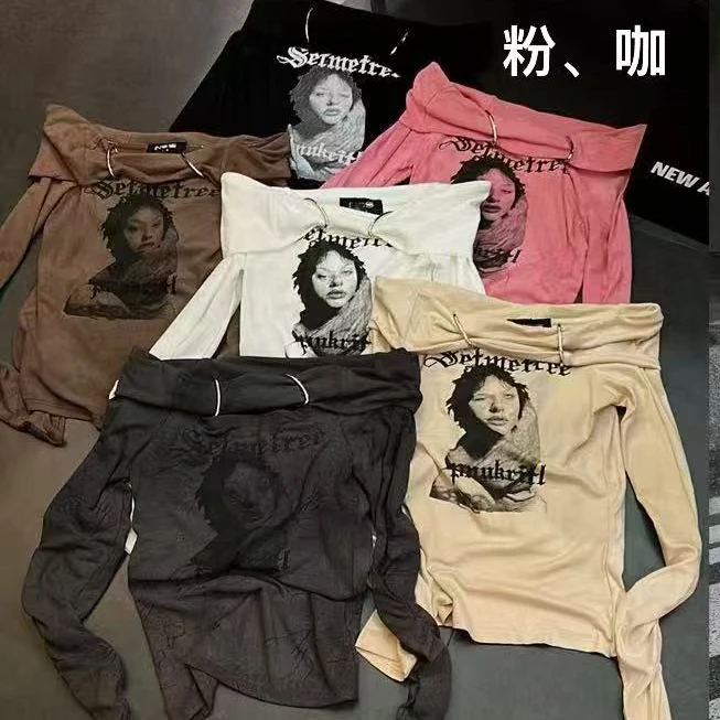 美式印花高街潮流轻熟风长袖T恤22069