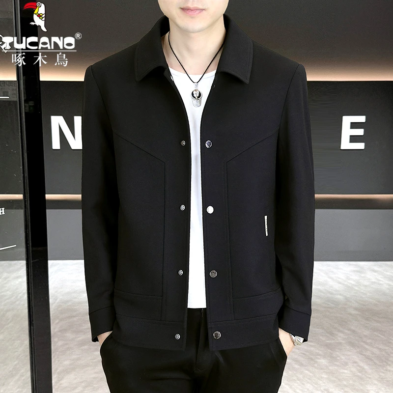 TUCANO/啄木鳥秋冬新款休闲拼接纯色简约翻领夹克时尚帅韩版外套