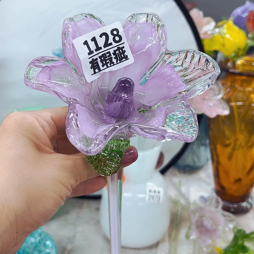 1128紫百合冰裂瑕 家悦琉璃花器摆件