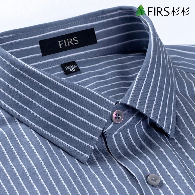 杉杉【100%全棉】中青年秋季新款灰色竖条纹长袖衬衫经典百搭衬衣男