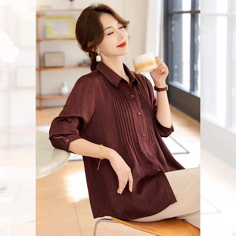 中老年女衬衫长袖宽松2025春装新款妈妈衬衣洋气大码春秋薄款上衣