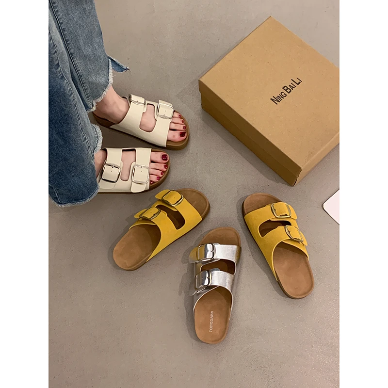 贾不假拖鞋女夏外穿2025新款网红复古百搭通勤厚底休闲勃肯凉拖鞋