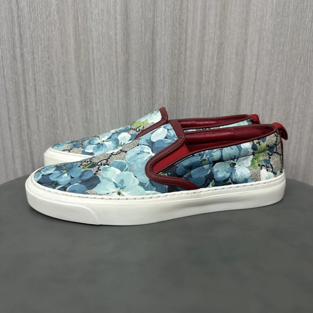 95新 GUCCI/古驰 37.5码 蓝色花卉 低帮板鞋