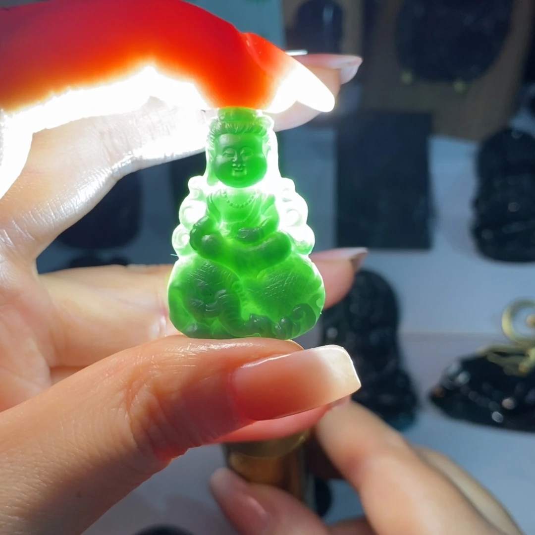 定制翡翠未镶嵌天然缅甸墨翠A货普贤